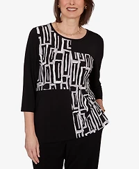Alfred Dunner Women's Spliced Geometric Puff Print Top