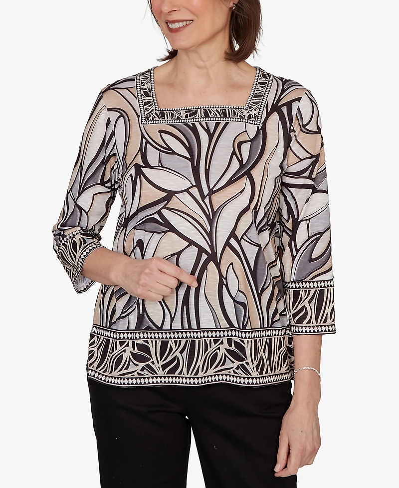 Alfred Dunner Women's Stained Glass Border Trim Top