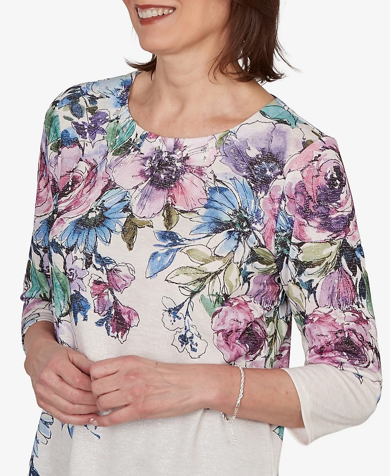 Alfred Dunner Women's Falling Roses Knit Top