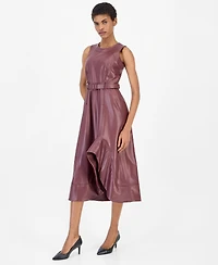 Anne Klein Women's Faux Leather Asymmetrical A-Line Dress