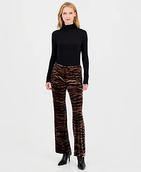 Anne Klein Women's Animal-Print Velvet Flare Pants