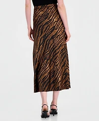 Anne Klein Petite Po Bias Animal-Print Lace-Trim High-Waisted Midi Skirt