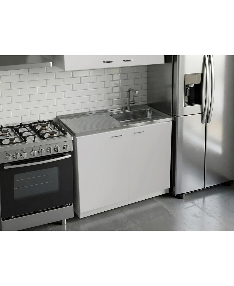 Fm Furniture Napoles Utility Sink with Built-In Storage and Work Surface, Ideal for Food Prep, Organization, Extra Counter Space