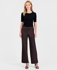 Anne Klein Petite Scuba Suede Pull-On Wide-Leg Pants