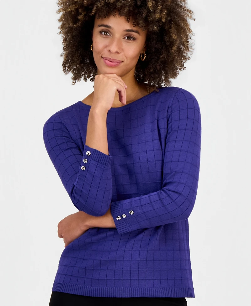 Kasper Women's Textured Boat-Neck 3/4-Sleeve Sweater