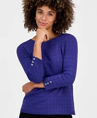 Kasper Women's Textured Boat-Neck 3/4-Sleeve Sweater