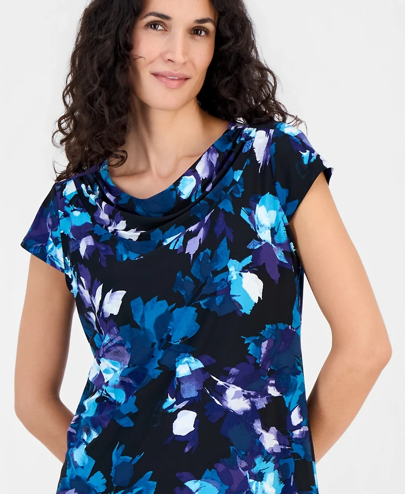 Kasper Women's Printed Cowl-Neck Cap-Sleeve Blouse