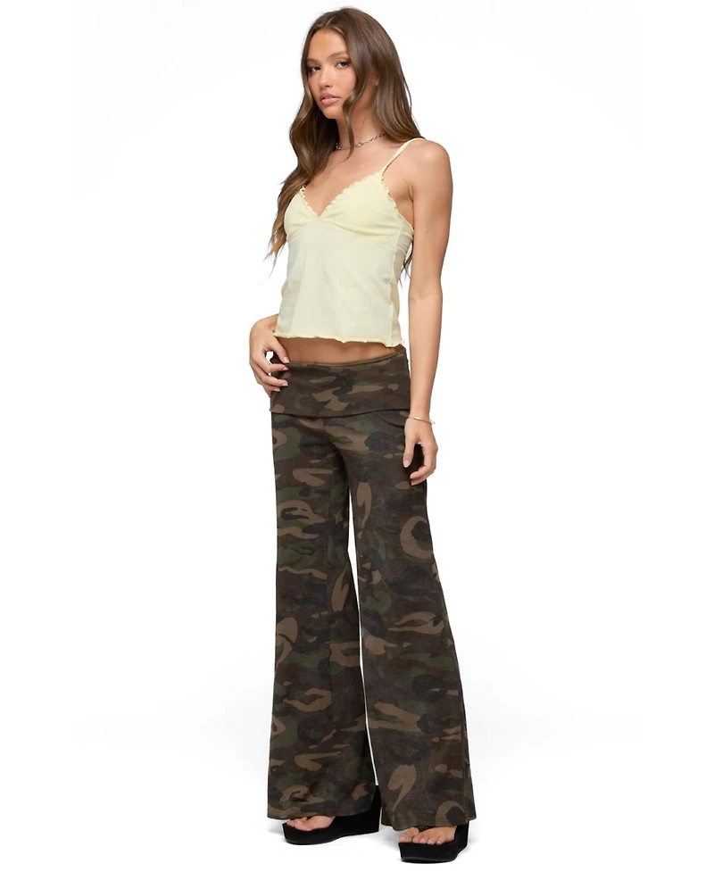 Edikted Women's Lumielle Camo Wide Leg Foldover Pants