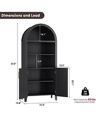 homfan Arched Kitchen Pantry Cabinet with Doors, 5-Tier Open Display Shelf Nice Texture, Farmhouse Storage for Kitchen, Living Room