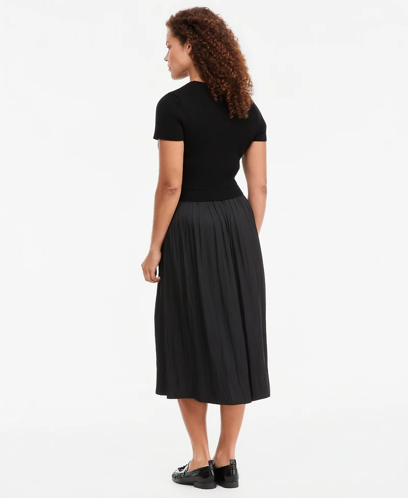 On 34th Women's Short-Sleeve Midi Mixed-Media A-Line Dress, Macy's Exclusive