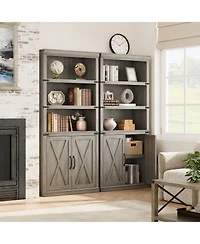 homfan Retro Bookcase with 2 Glass Doors, Display Cabinet with Shelves for Living Room Home Office Study