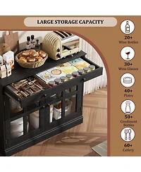 homfan 35.4 Inch Modern Sideboard Buffet with Glass Door and Drawer, Storage Cabinet for Kitchen Dining Room