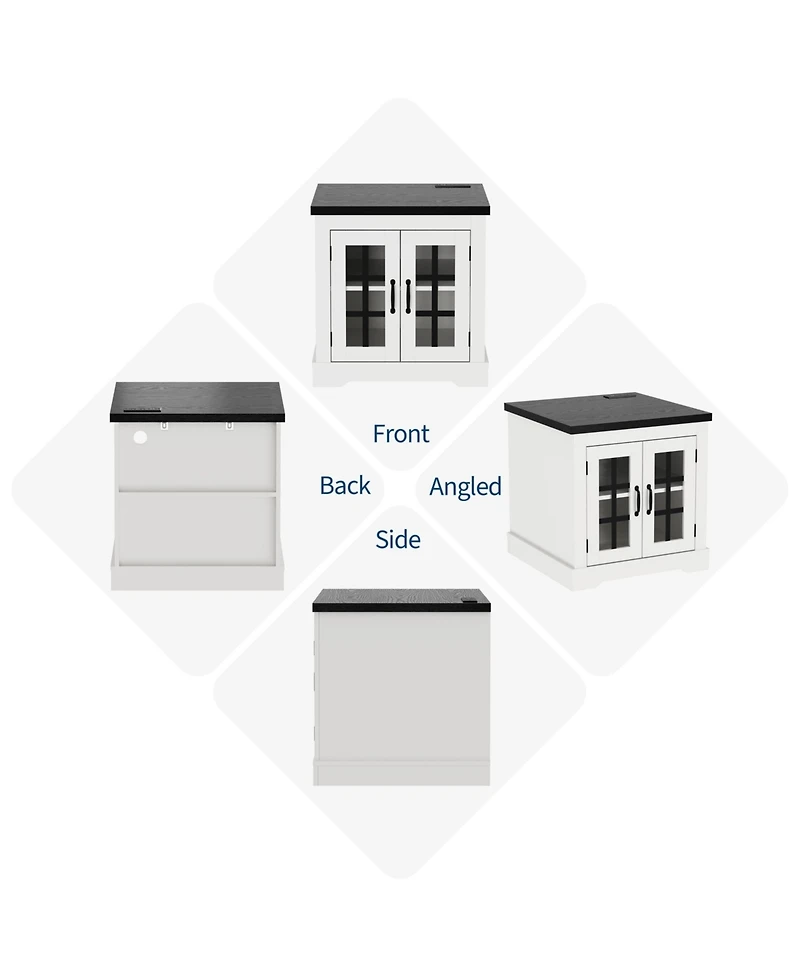 homfan Buffet Cabinet with Glass Doors and Storage, Sideboard Built-in Power Outlet, Ideal for Kitchen, Living Room, Coffee Bar, Pantry