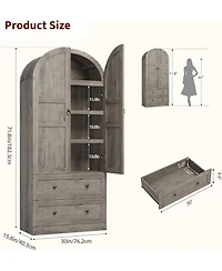 homfan 72 Inch Tall Dome Bookcase with Drawers and Wood Door 4-Tier Wooden Bookshelf with Arched Top for Home Office Living Room Entryway