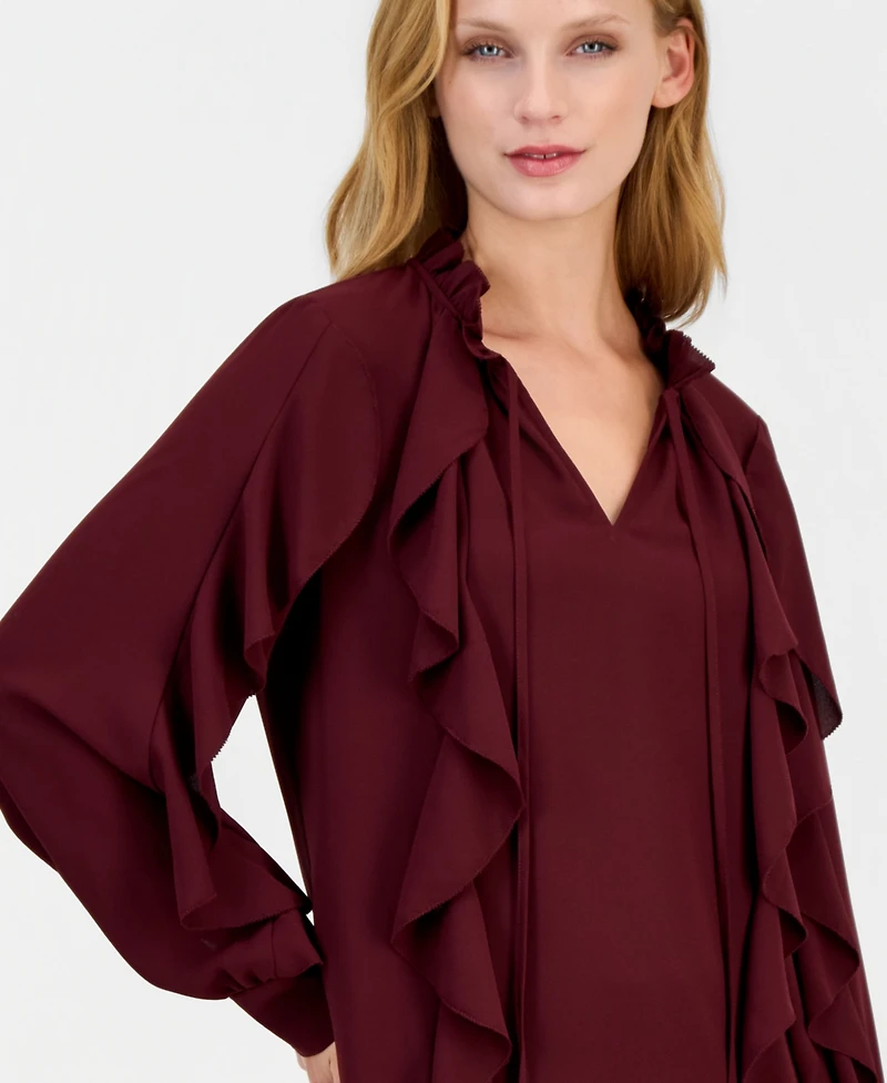 Anne Klein Women's Long-Sleeve Keyhole-Neck Ruffle Blouse