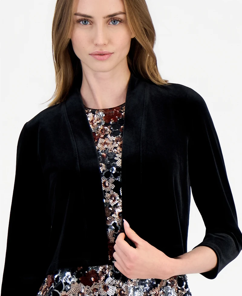 Anne Klein Petite Open Front Velvet 3/4-Sleeve Bolero