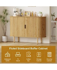 homfan 47 Inch Modern Fluted Wooden Console, Sideboard Buffet with Sliding Doors and Adjustable Shelves for Freestanding Home Storage