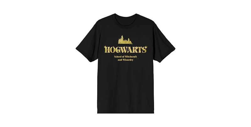 Harry Potter Men's Hogwarts Title Destination on Black Short Sleeve Adult T-Shirt-3XL