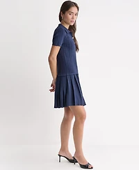 Bcbg Women's Short-Sleeve Pleated Drop-Waist Sweater Dress