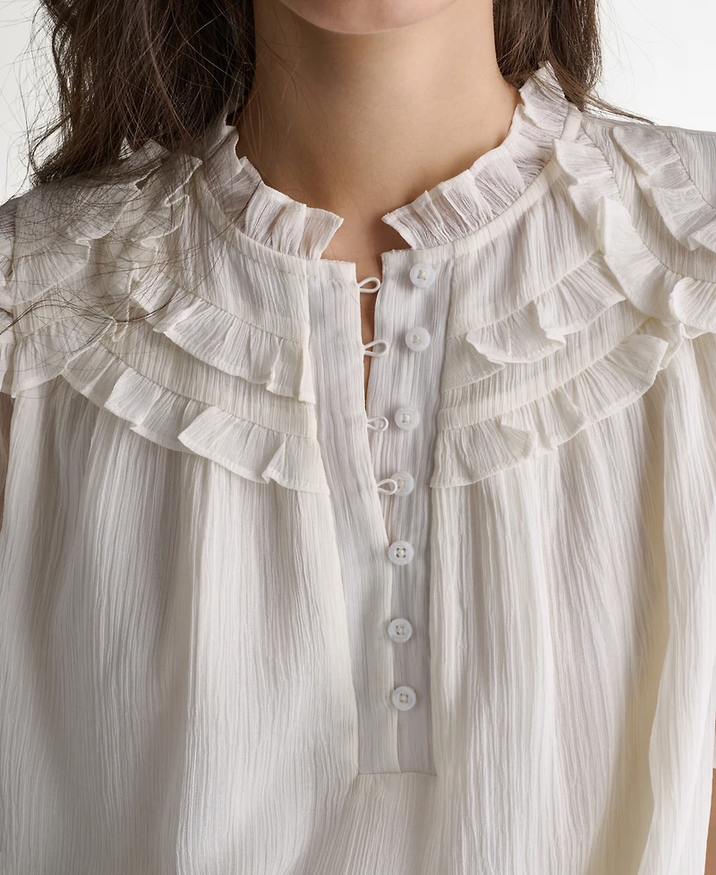 Bcbg Women's Crewneck Short-Sleeve Ruffle Top
