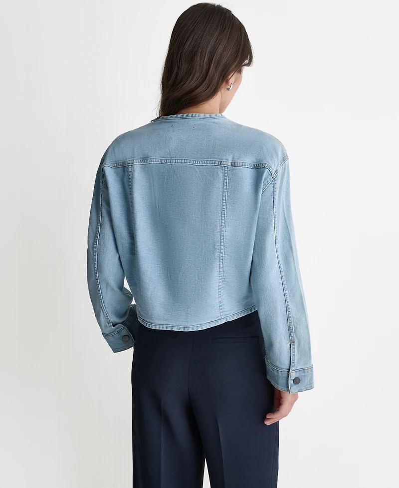 Bcbg Women's Boxy Crewneck Button-Front Denim Jacket