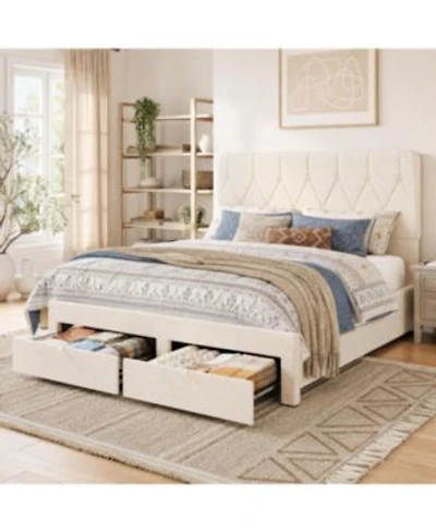Gaomon Bed Frame With 2 Drawers Velvet Upholstered Platform Bed With Wooden Slats For Bedroom No Box Spring Needed Easy Assembly