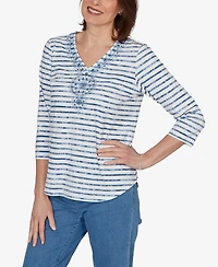Alfred Dunner Petite Medallion Embroidered Stripe Top