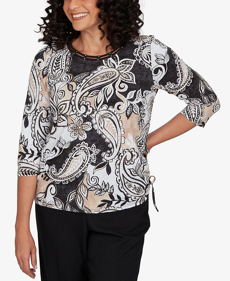 Alfred Dunner Petite Paisley Neutrals Knit Top