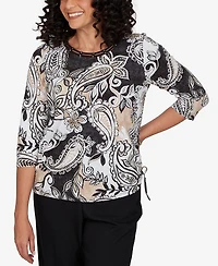 Alfred Dunner Petite Paisley Neutrals Knit Top