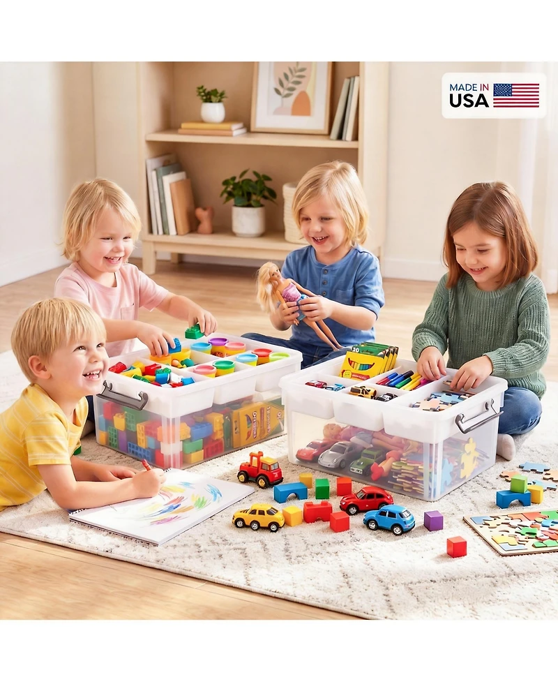 Xdovet Plastic Storage Box With Removable Tray Stackable Latching Handle