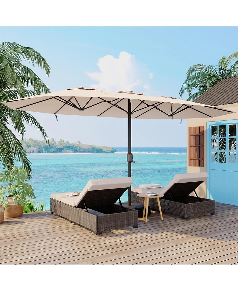 homfan Heavy Duty Outdoor Patio Umbrella with 8 Ribs, Waterproof Uv Protection, Crank and Push-Button for Deck, Pool, Garden, Backyard