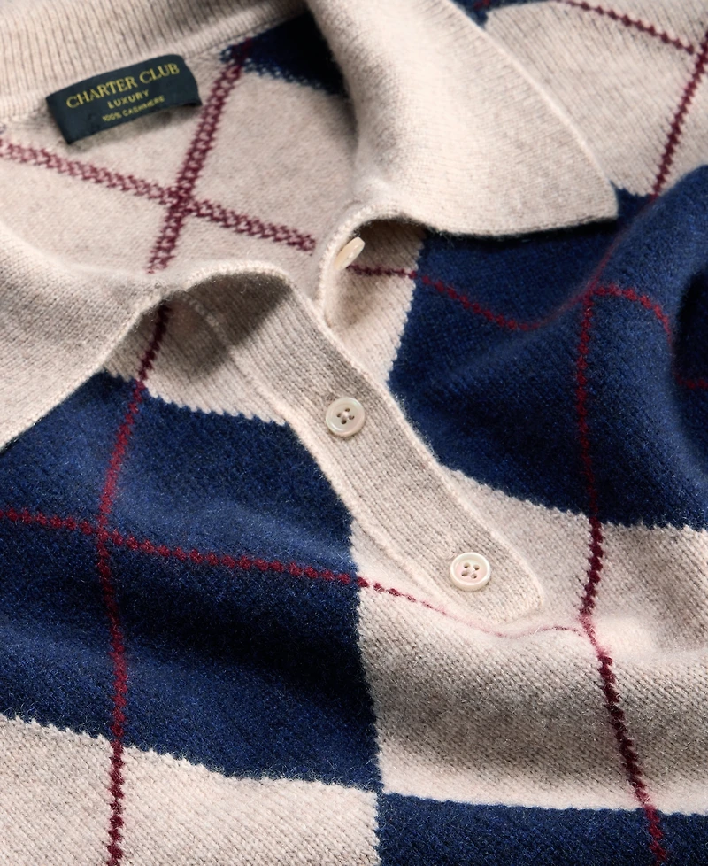 Charter Club Women's 100% Cashmere Argyle Oversized-Collar Sweater, Macy's Exclusive