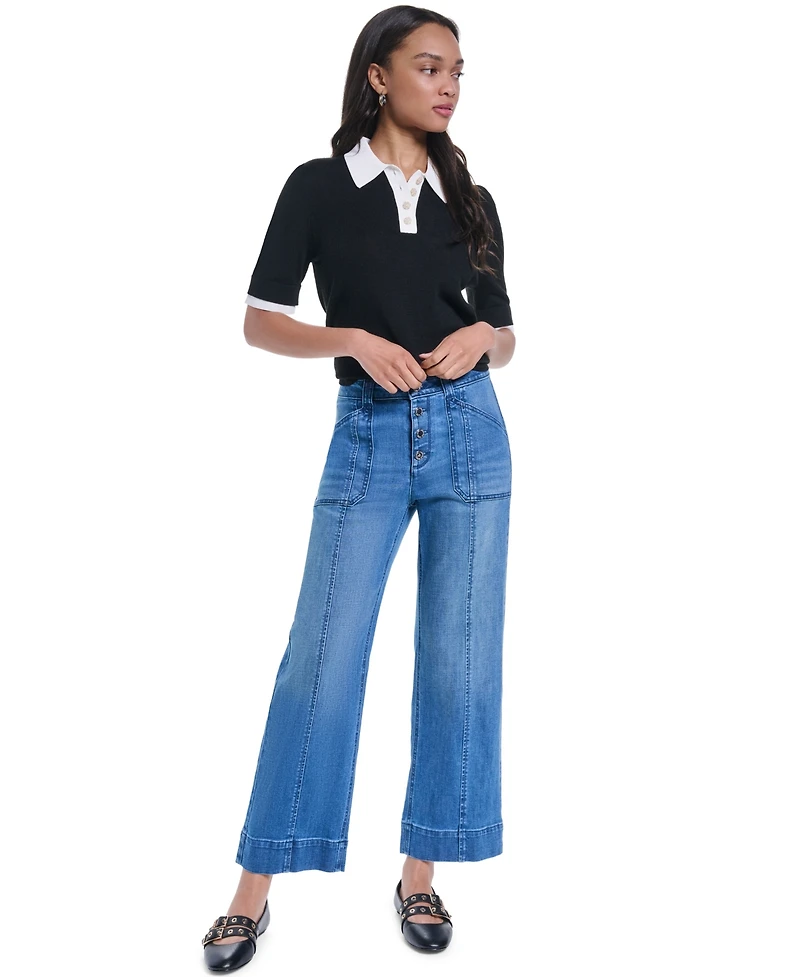 Karl Lagerfeld Paris Petite Button-Fly Jeans