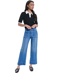 Karl Lagerfeld Paris Petite Button-Fly Jeans