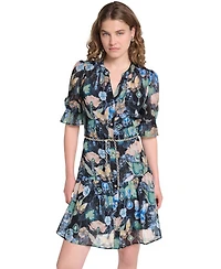 Karl Lagerfeld Paris Petite Belted V-Neck Dress
