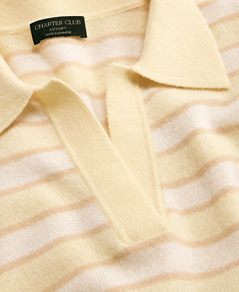 Charter Club Women's 100% Cashmere Striped Collared V-Neck Sweater, Macy's Exclusive