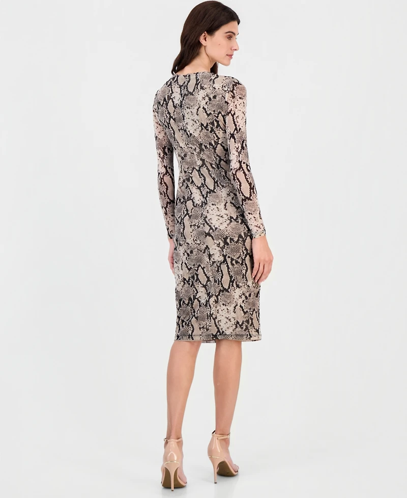 Anne Klein Petite Printed Boat Neck Midi Dress