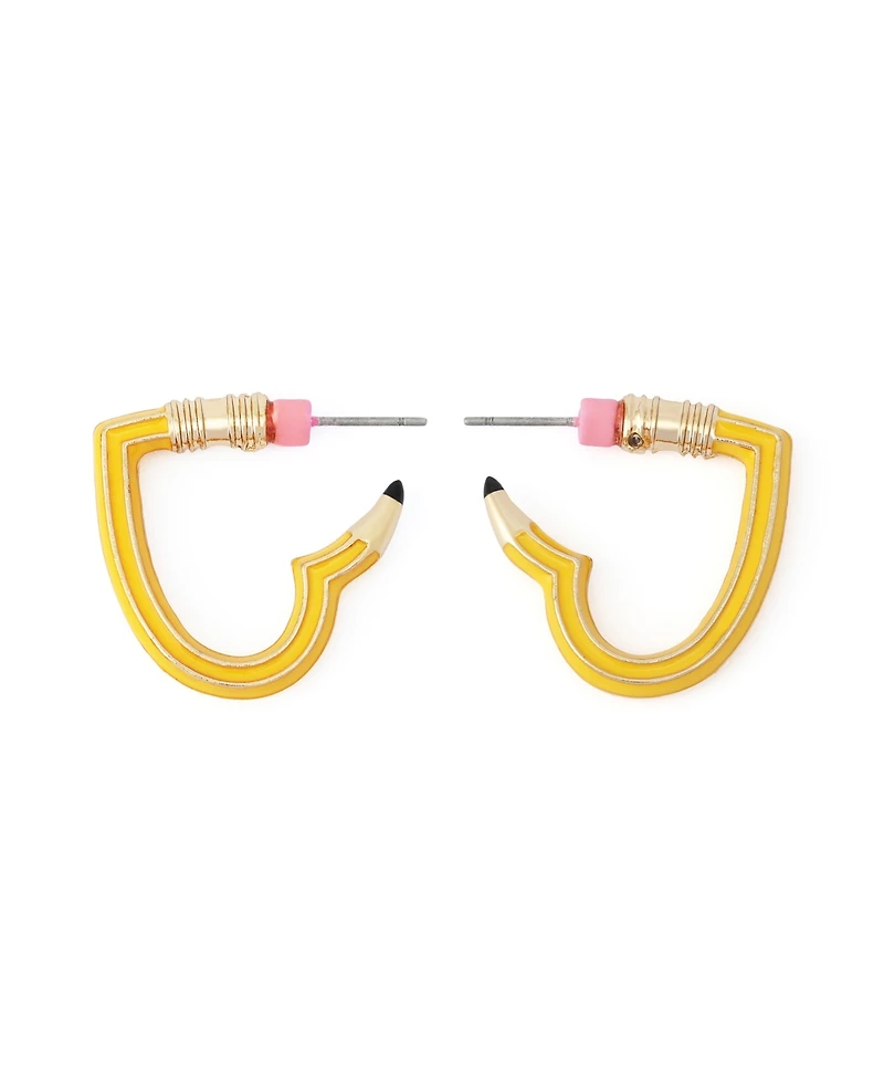 Betsey Johnson Yellow Best In Class Heart Pencil Huggie Earrings