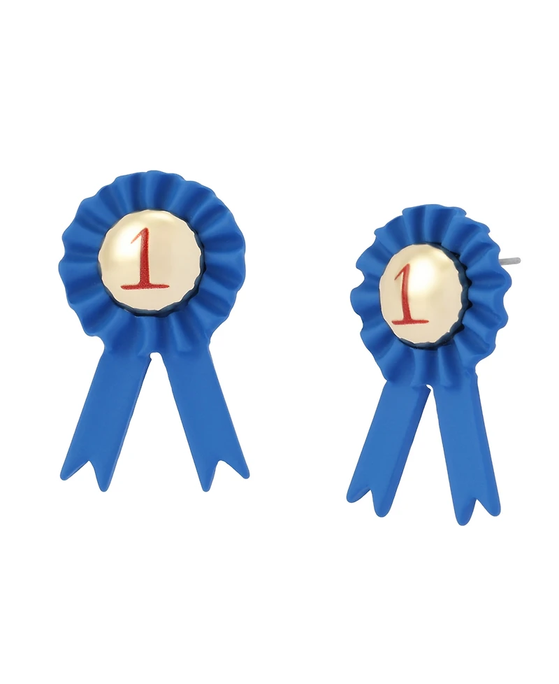Betsey Johnson Blue Best In Class Blue Ribbon Stud Earrings