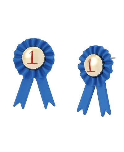 Betsey Johnson Blue Best In Class Blue Ribbon Stud Earrings