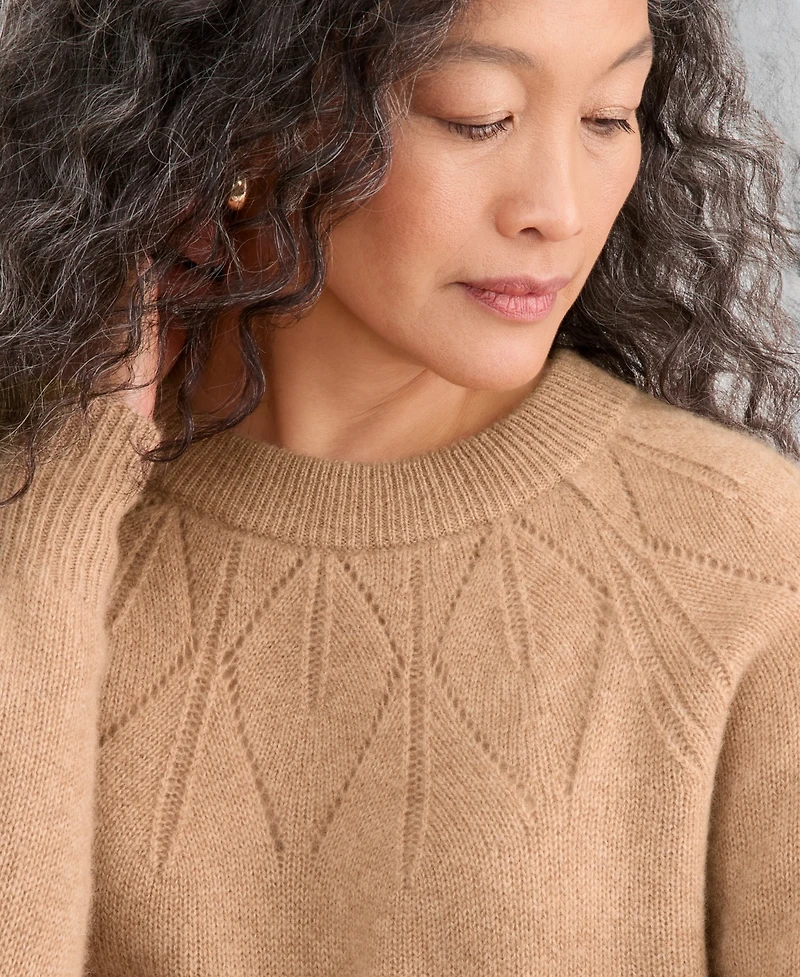Charter Club Women's Placed-Pointelle Crewneck 100% Cashmere Sweater, Macy's Exclusive