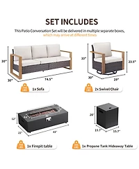 Pocassy Fire Pit Table with 5 Seat Outdoor Sofa Set 50000 Btu Propane Gas Patio Furniture for Backyard, Garden