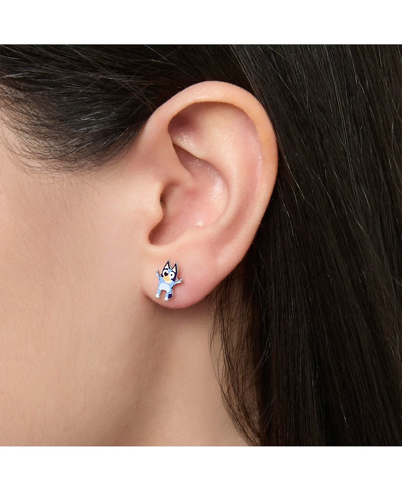 Bluey Earrings Set 6 Pairs Official License, Fashion Studs, Hoops, and Bluey and Bingo Dangle Charm Earrings with Crystals