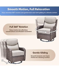 Pocassy 8 Piece Outdoor Wicker Conversation Set with Thick Cushions, High Back Rattan Sofaand Swivel Rocker Chairs, Weather Resistant Olefin Fabric