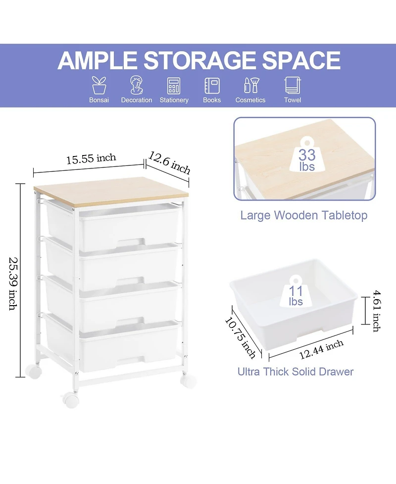 Xdovet 4-Tier Mobile Storage Cart with Drawers