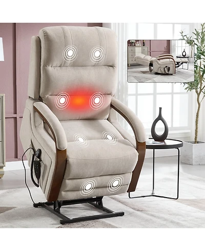 Clihome Power Chenille Lift Recliner Chair Dual Motor Infinite Position Up to 350 Lbs with Solid Wood Armrests