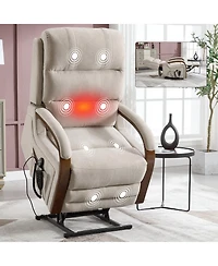Clihome Power Chenille Lift Recliner Chair Dual Motor Infinite Position Up to 350 Lbs with Solid Wood Armrests