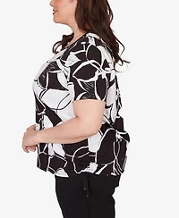 Alfred Dunner Plus Abstract Floral Embellished Side Tie T-Shirt