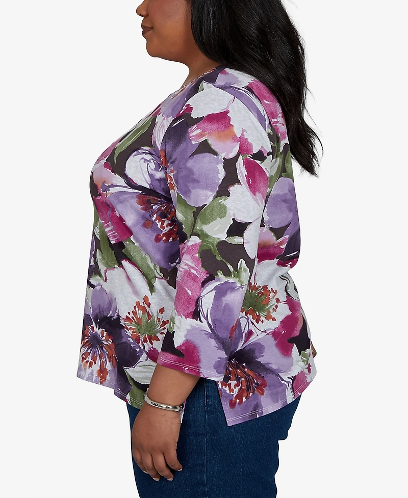 Alfred Dunner Plus Violet Blooms Knit Top