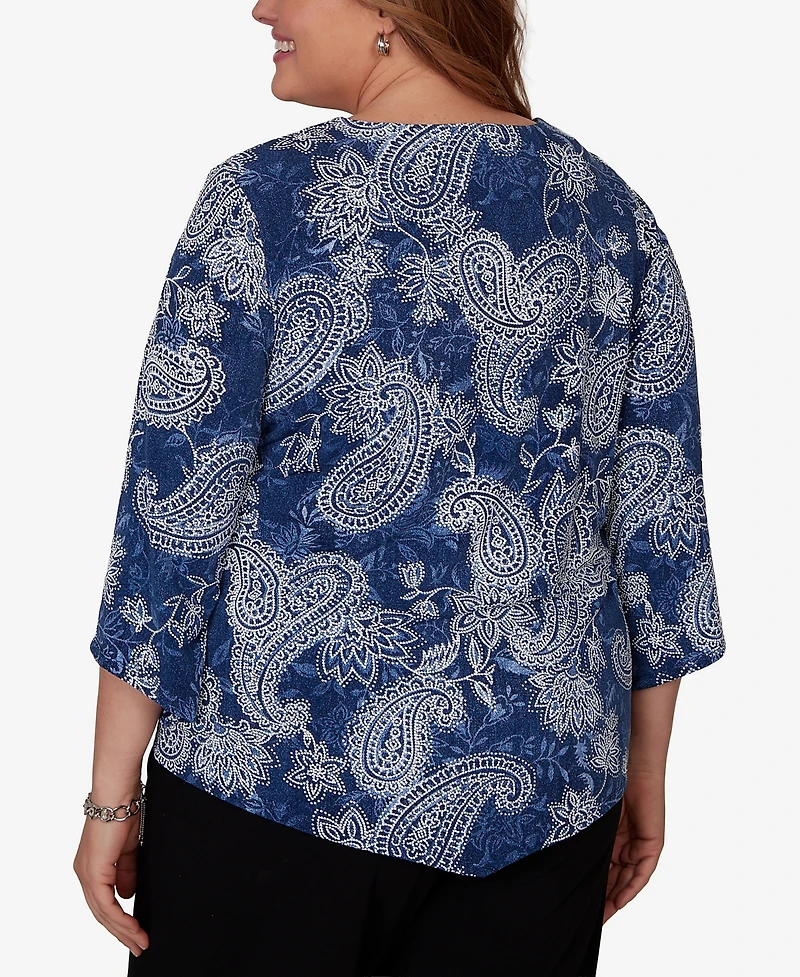 Alfred Dunner Plus Paisley Puff Printed Top